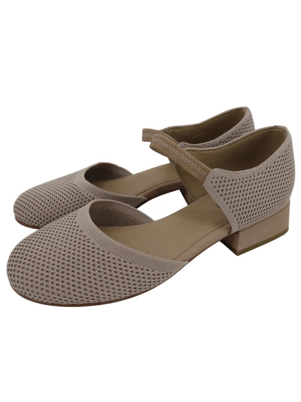 Eileen Fisher Women 8 Ammi Stretch Mary Jane Pumps Beige Taupe Block Heels Knit